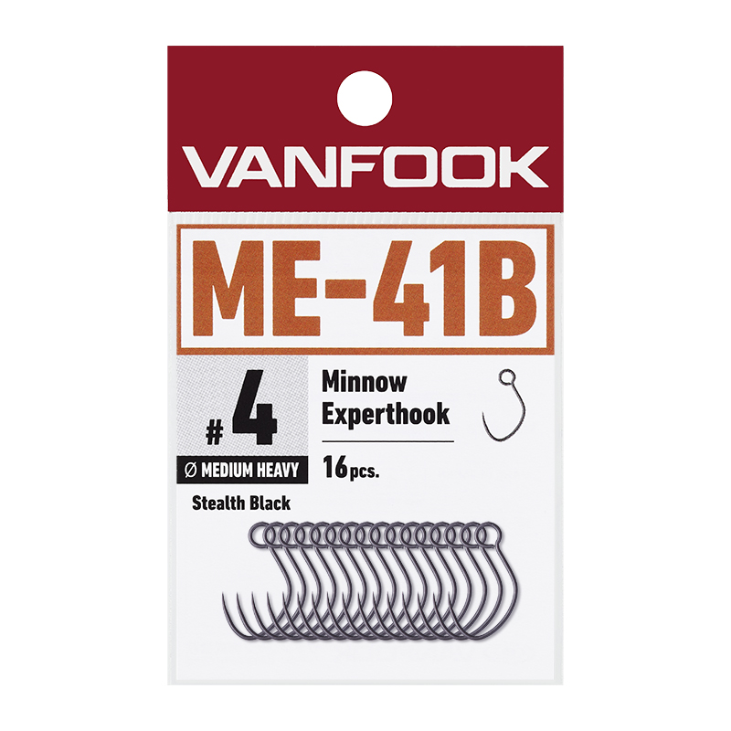 ヴァンフック ミノーエキスパートフック ME-41B フックサイズ #4 中太軸 カラー ステルスブラック 入数16本入 - フック・針